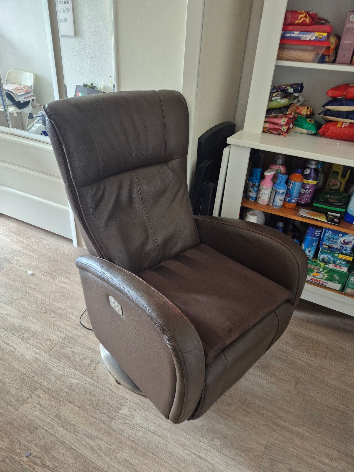 Relaxfauteuil - Voetensteun defect - Voor de handige Harry, Ophalen, Gebruikt, Bruin, Leer