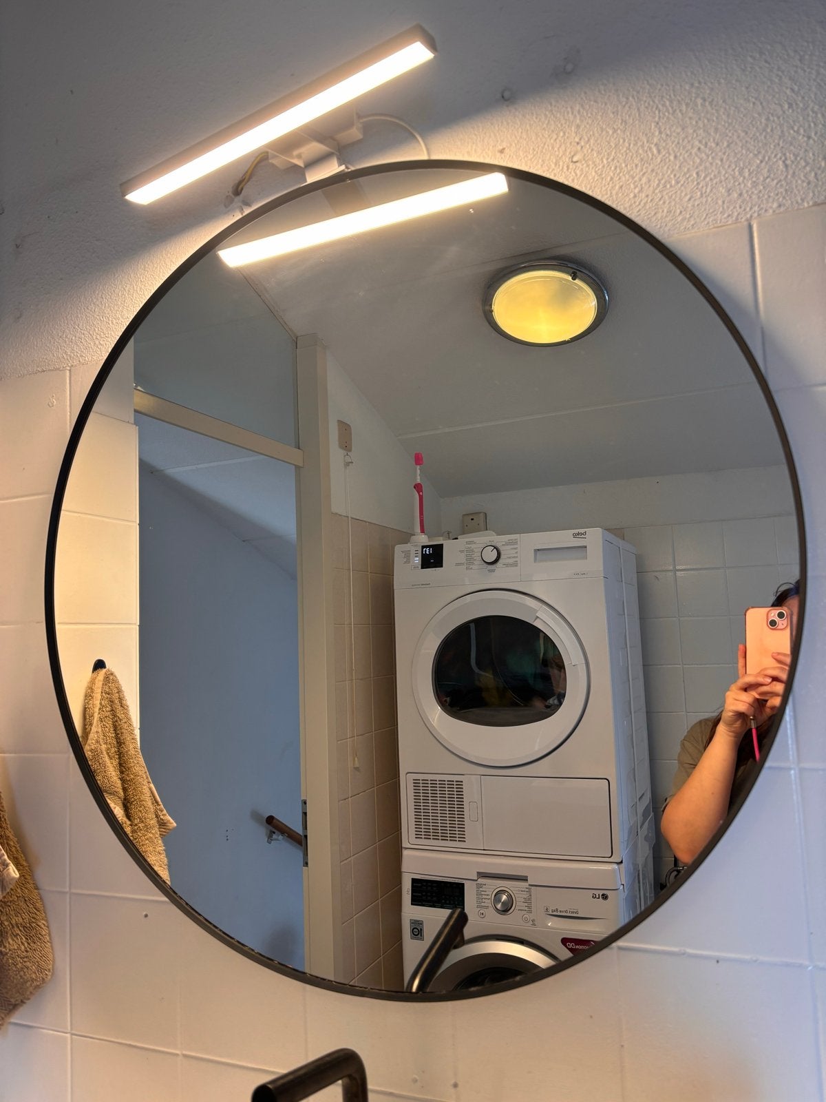 Ikea ronde badkamerspiegel met verlichting - 80 cm, Ophalen, Gebruikt, Rond, Minder dan 100 cm