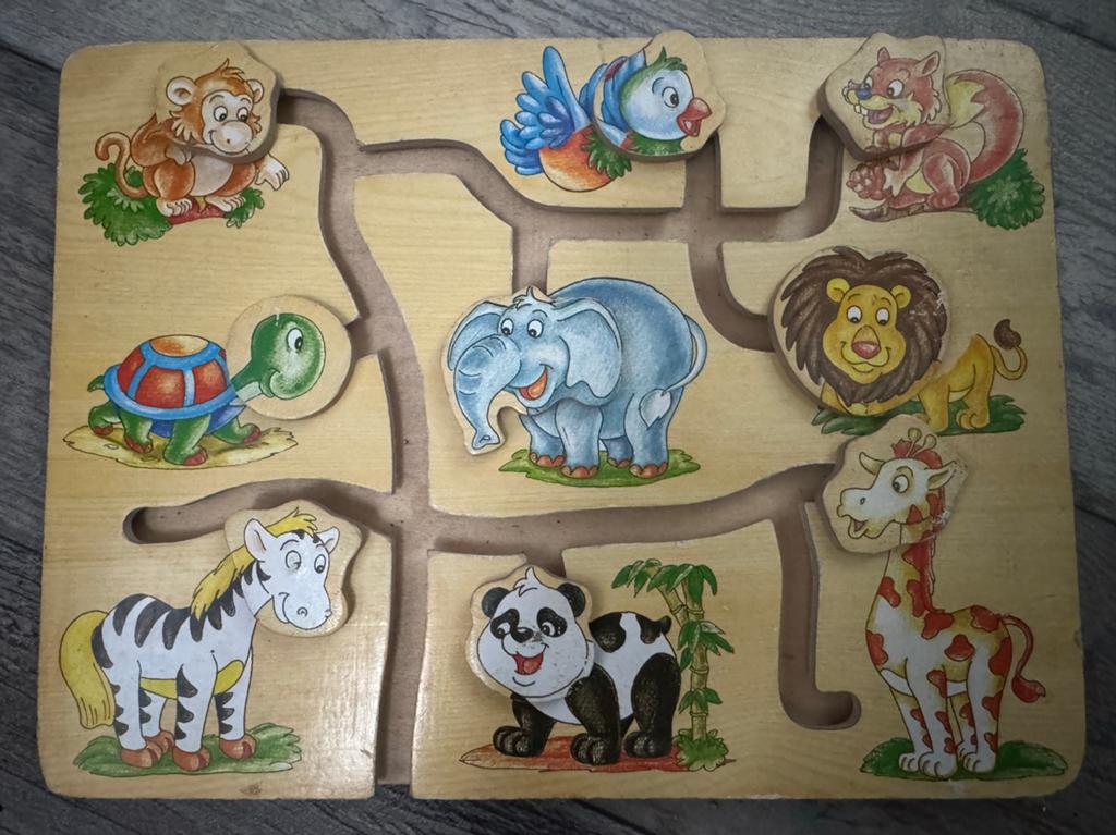 Houten dierenschuifpuzzel labyrint, Ophalen, 2 tot 4 jaar, Gebruikt, Van hout