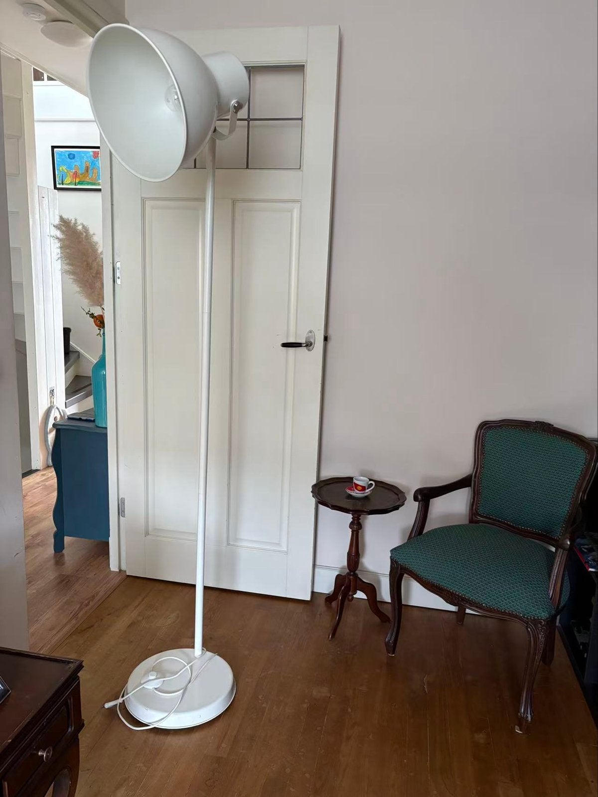 Witte staande lamp - Modern design, Ophalen, Gebruikt, E27 (groot), Metaal