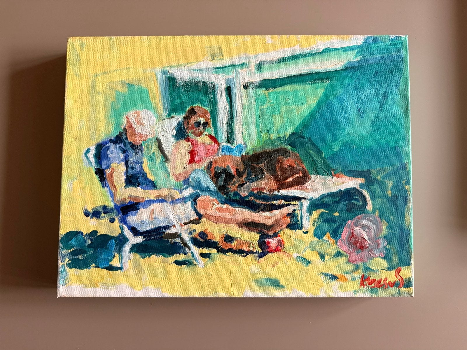 Twee zandtaferelen van Kees van Schie, olieverf op doek, Antiek en Kunst, Kunst | Schilderijen | Modern, Overig onderwerp, Olieverf