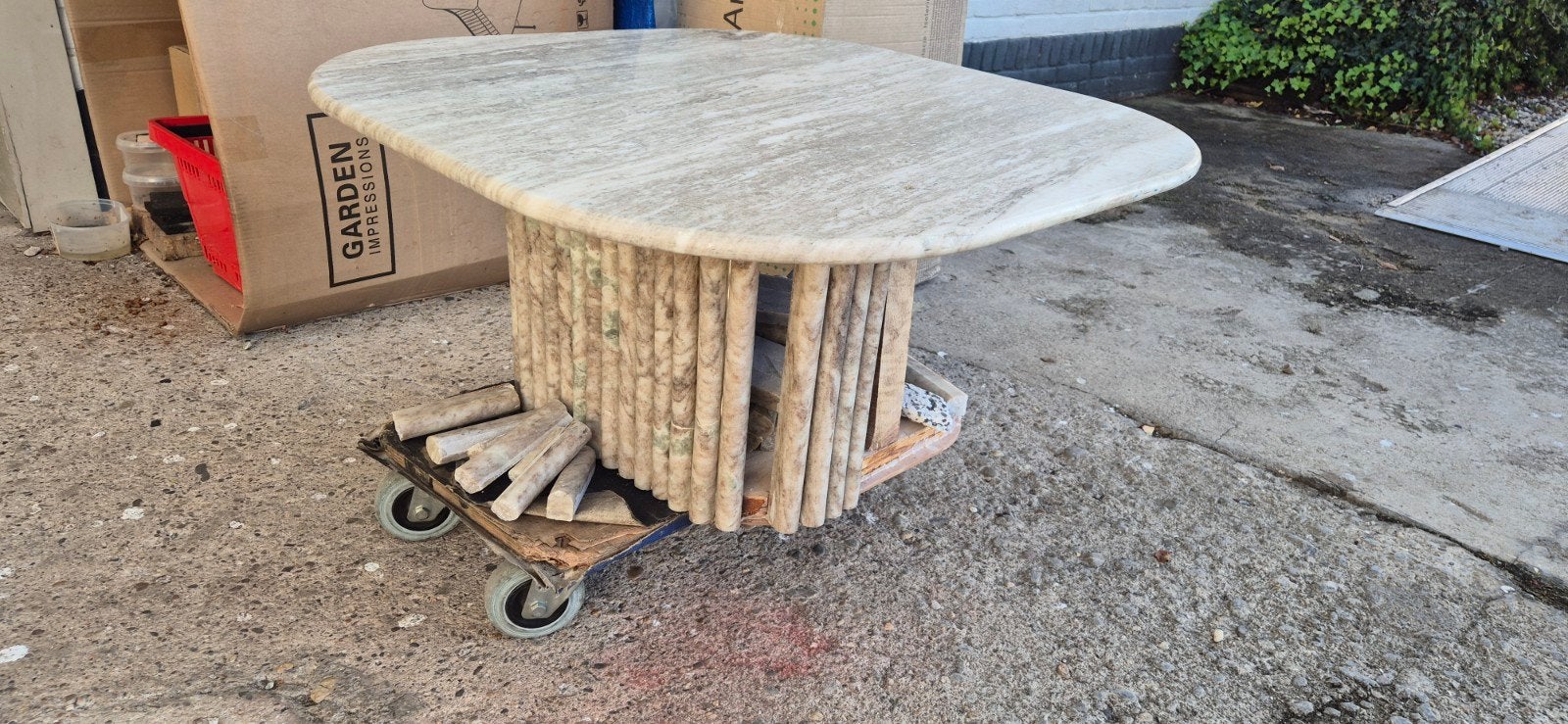 Marmeren salontafel 80x80 met ronde hoeken (gebroken poot), Ophalen, Overige materialen, Gebruikt, Vierkant