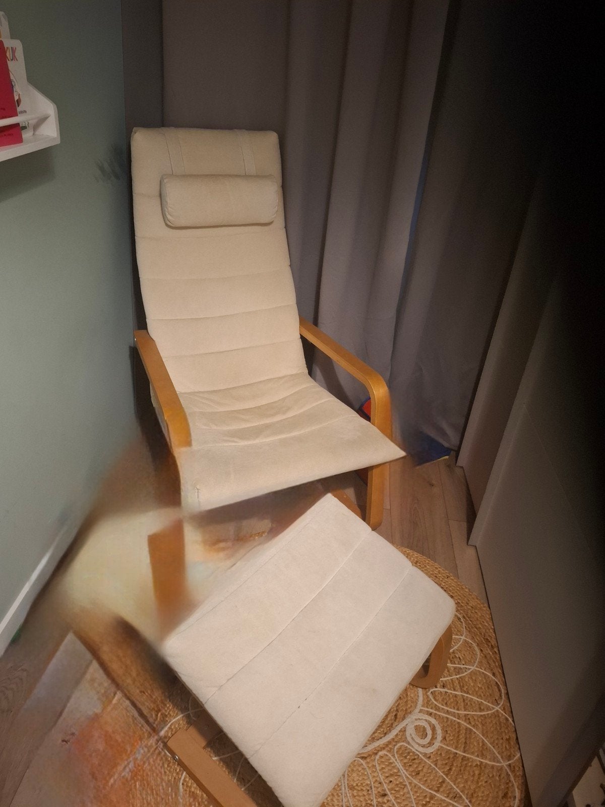 IKEA stoel met losse voetenbank, Ophalen, Gebruikt, Stof