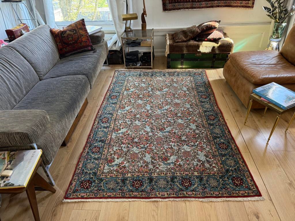 Vintage Ghom-stijl Perzisch tapijt handgeknoopt 212 x 138, Klassiek | Mid-century | Eclectisch | Warm minimal, 100 tot 150 cm