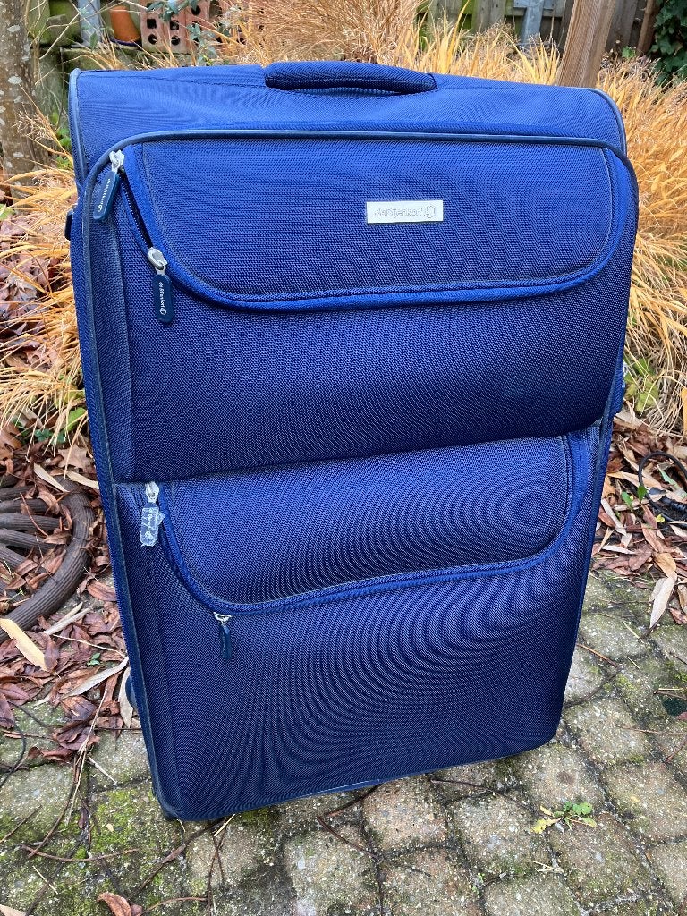 Reiskoffer trolley huismerk Bijenkorf donkerblauw, Ophalen, Uitschuifbare handgreep, Hard kunststof, 45 tot 55 cm