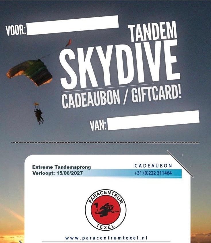 CADEAU: Tandemsprong incl. instructie –goedkoper dan nieuw, Eén persoon, Cadeaubon, Overige typen