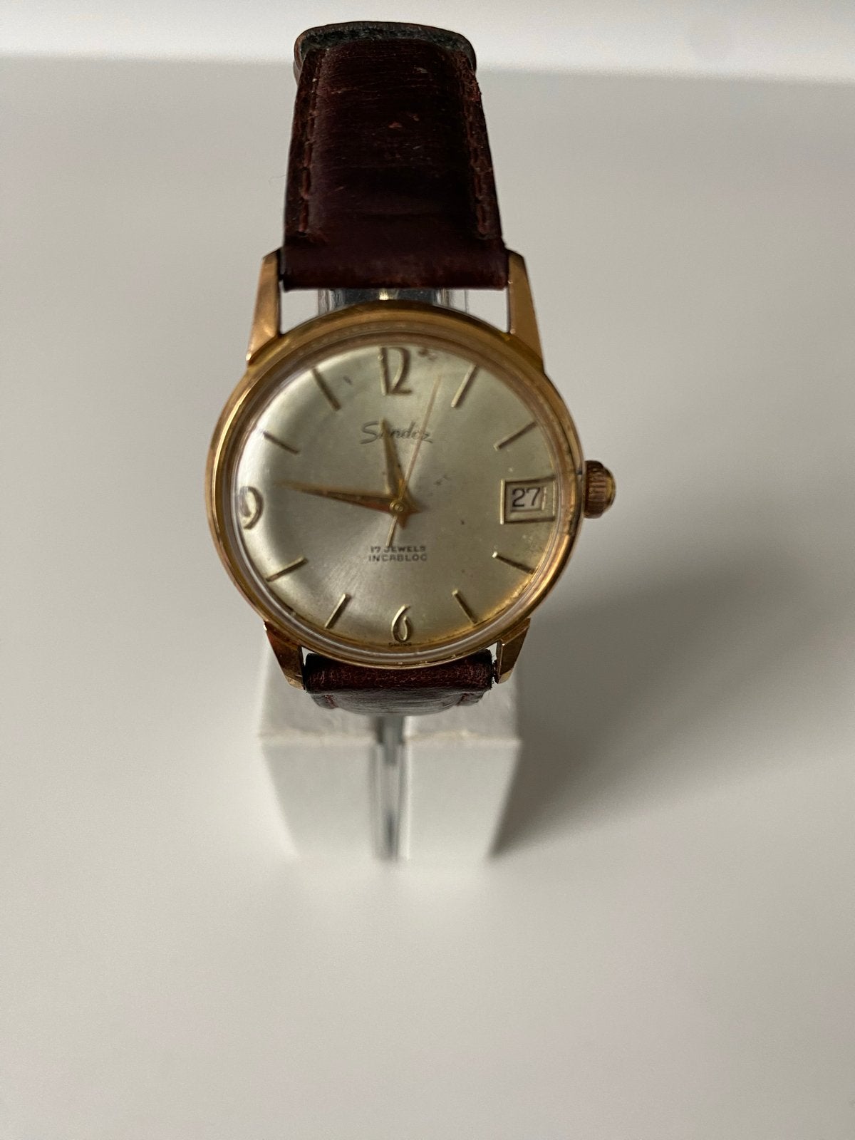 Vintage Sandoz Polshorloge - Verguld met Leren Bandje, Ophalen of Verzenden, Gebruikt