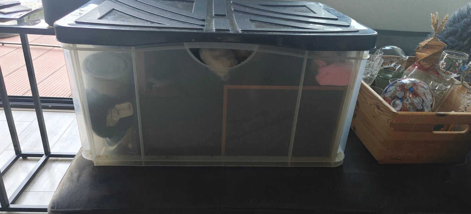 Rotho opbergbox met deksel - Transparant/Zwart, Kunststof, Gebruikt, 50 tot 100 cm, Ophalen of Verzenden