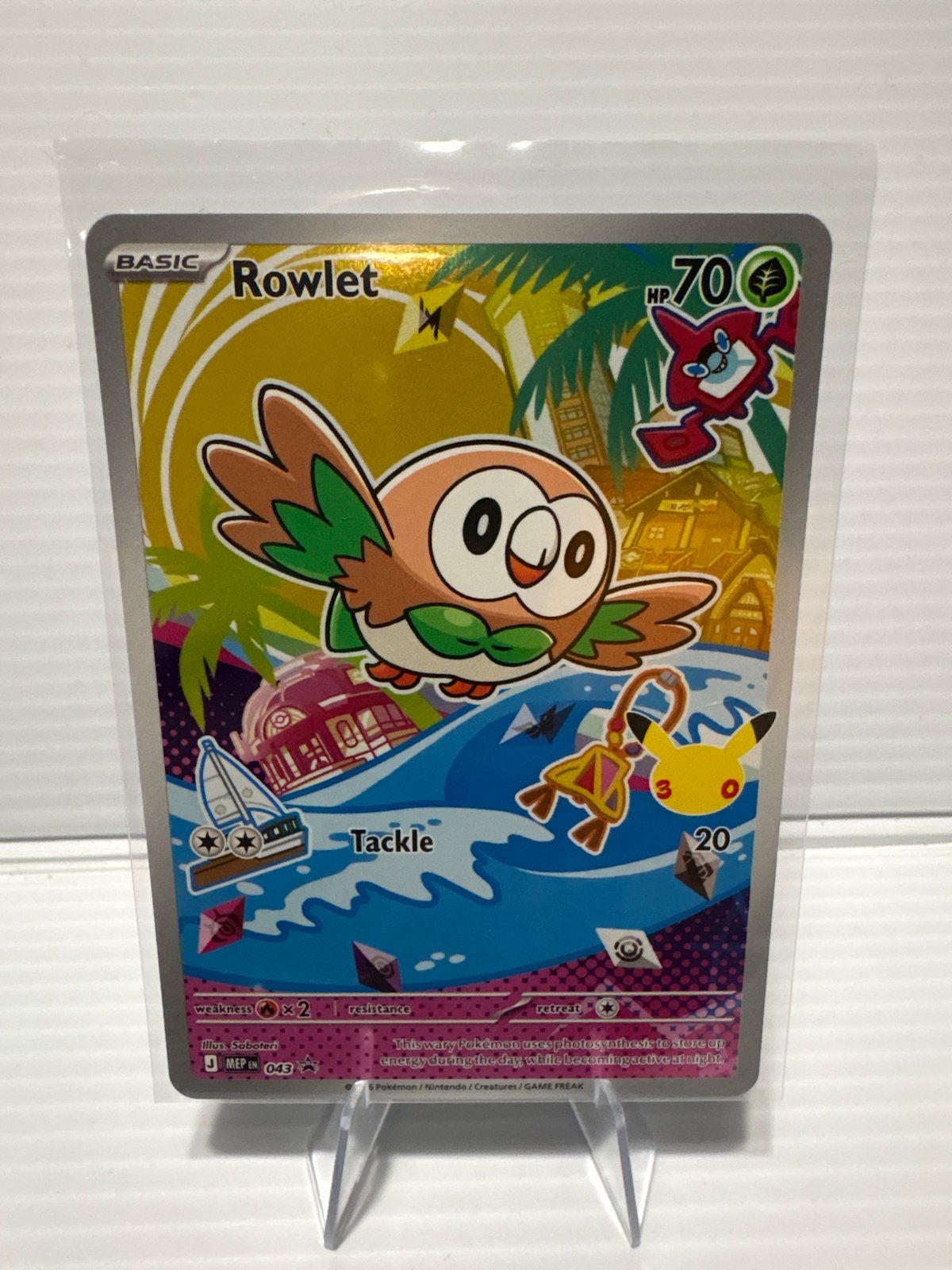 Rowlet 043 First Partner Promo Pokémon Kaart NM Conditie, Ophalen of Verzenden, Zo goed als nieuw, Losse kaart, Foil