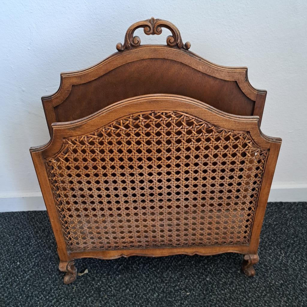 Vintage krantenbak hout met rotan 40x19 cm, Ophalen of Verzenden, Gebruikt