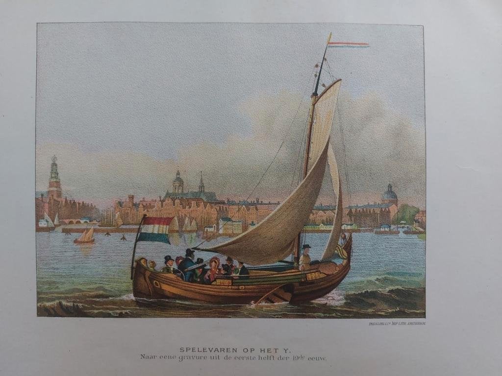 19 / Chromo litho uit 1910 Spelevare op het IJ te Amsterdam, Antiek en Kunst, Ophalen of Verzenden
