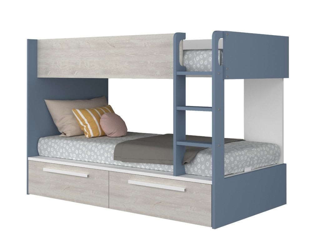 Jules stapelbed met twee lades - 90x200 - Blauw, Niet ingevuld, Niet ingevuld, Niet ingevuld
