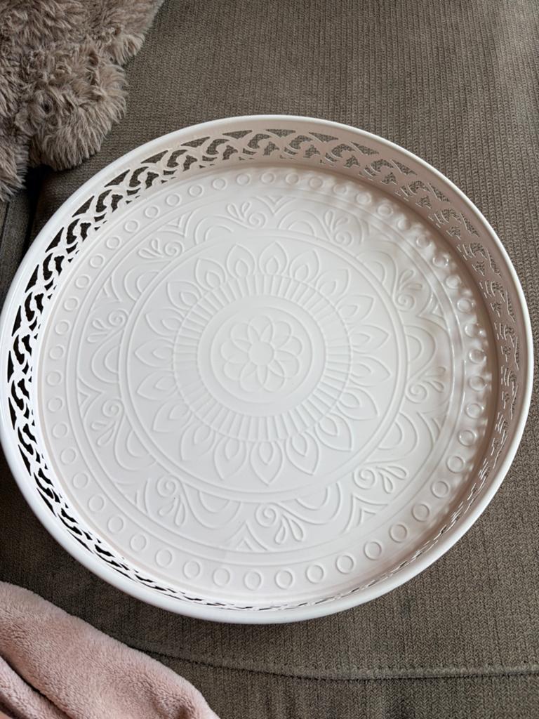 Roze dienblad voor op tafel of bruiloft, Ophalen of Verzenden, Zo goed als nieuw, Rond, Metaal