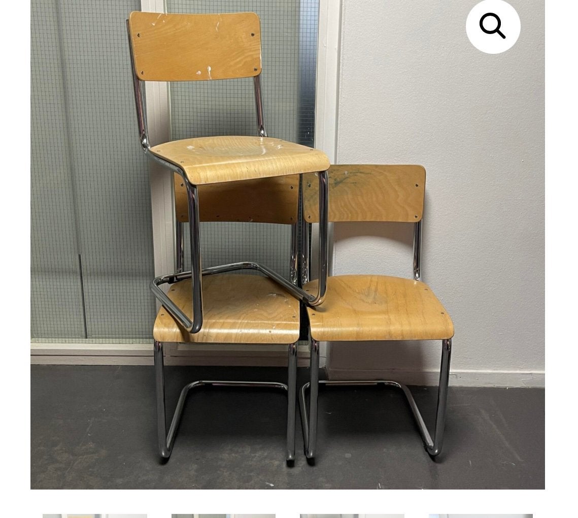 Set van 3 schoolstoelen - hout & chroom, Ophalen, Gebruikt, Hout, Drie