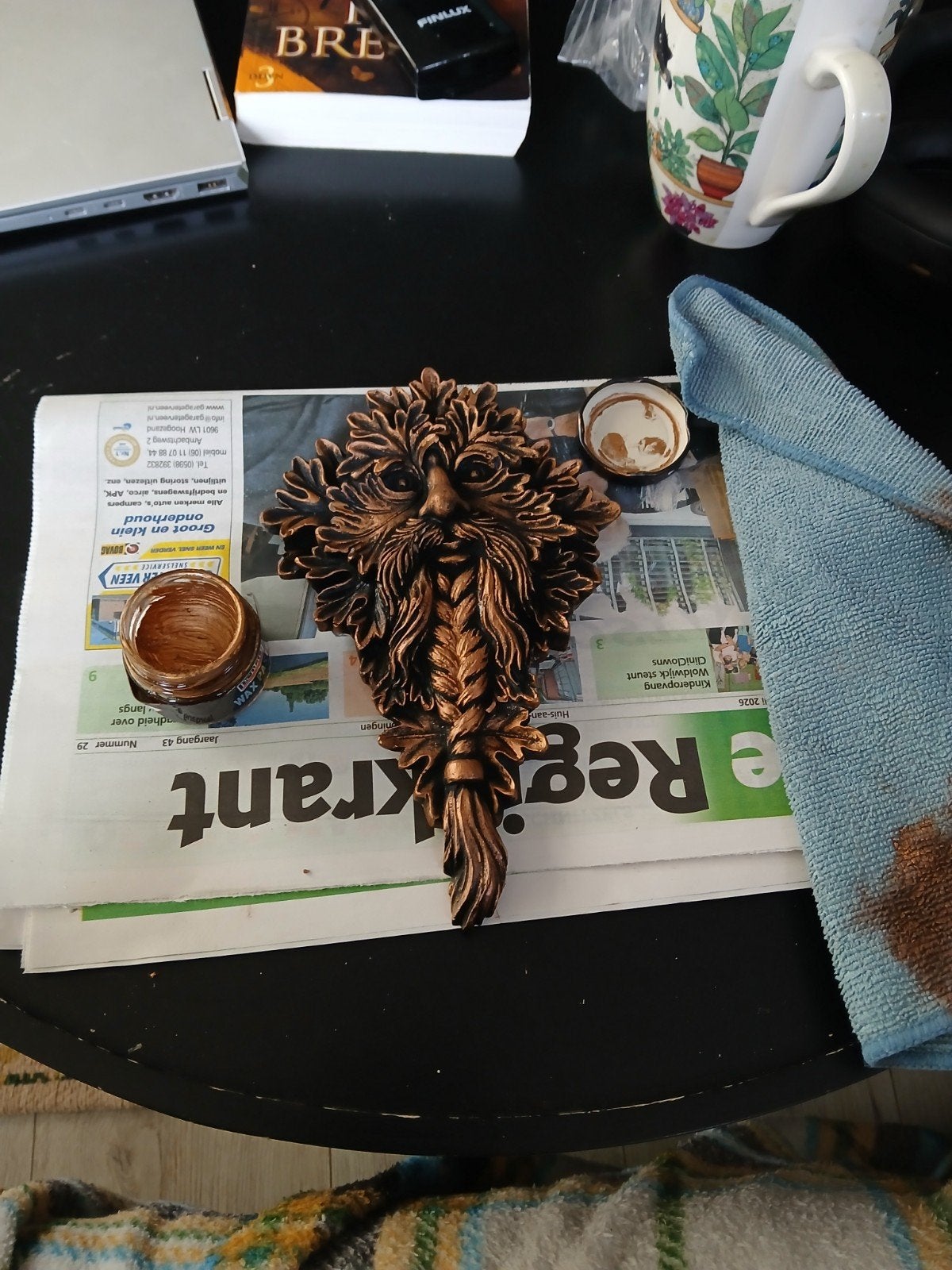 Uniek handgemaakt gipsen beeld 'Green Man' met bronzen wax, Overige onderwerpen, Gips, Ophalen of Verzenden, Handgemaakt