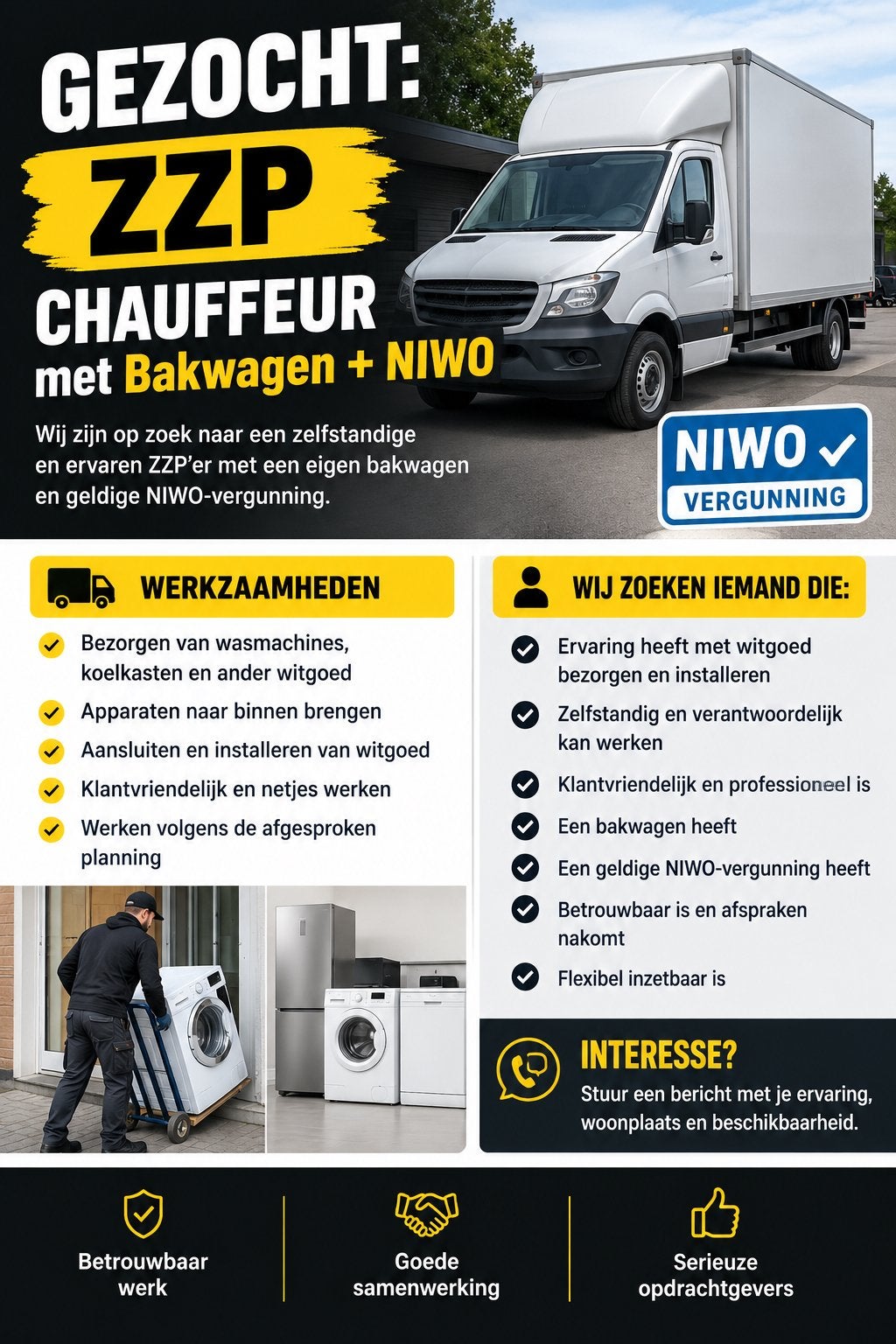 GEZOCHT: ZZP Chauffeur met Bakwagen