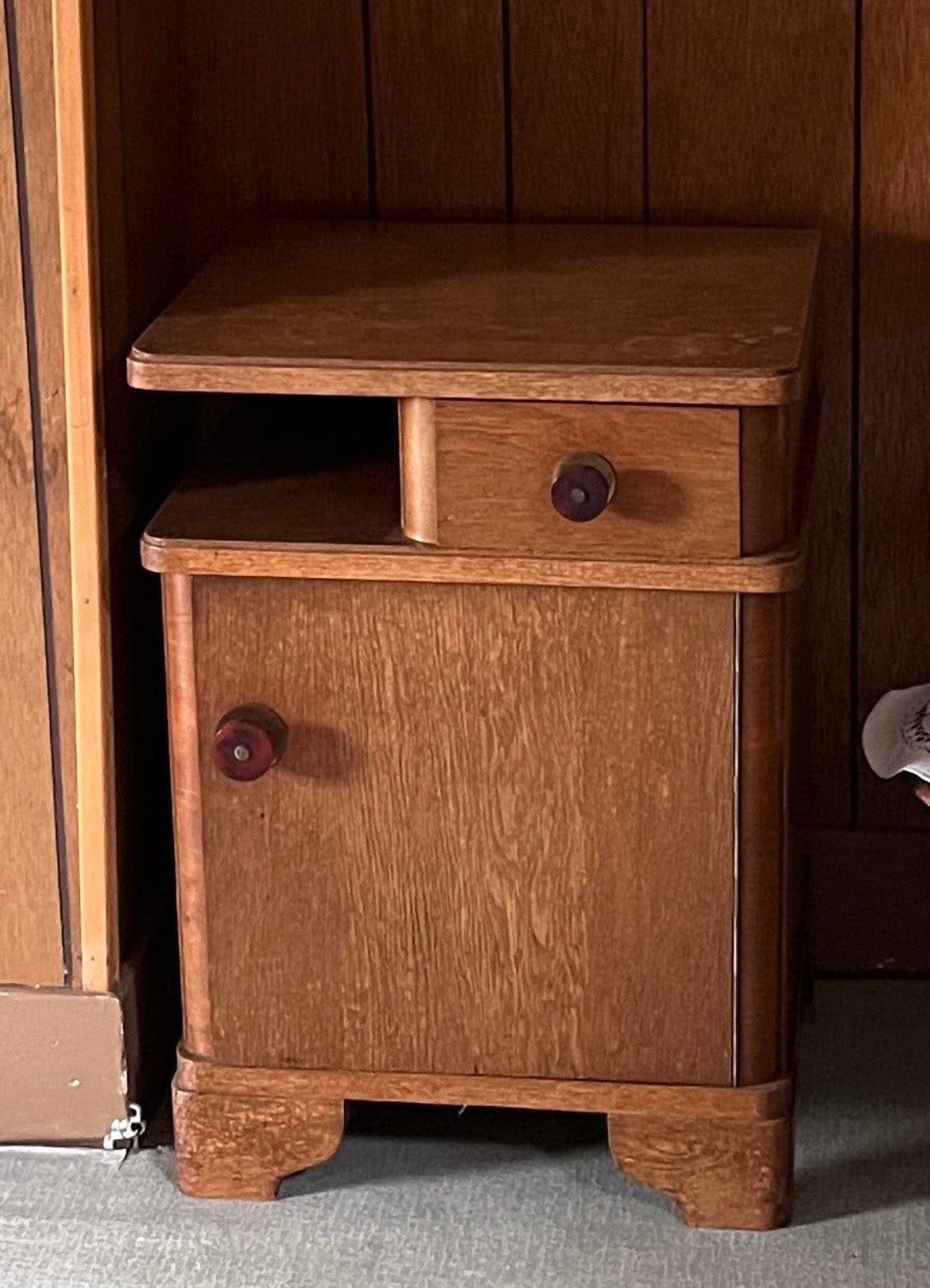 Antiek art deco jaren 20 / 30 nachtkastje bakeliet eikenhout, Ophalen, Gebruikt, Minder dan 45 cm, 55 tot 70 cm