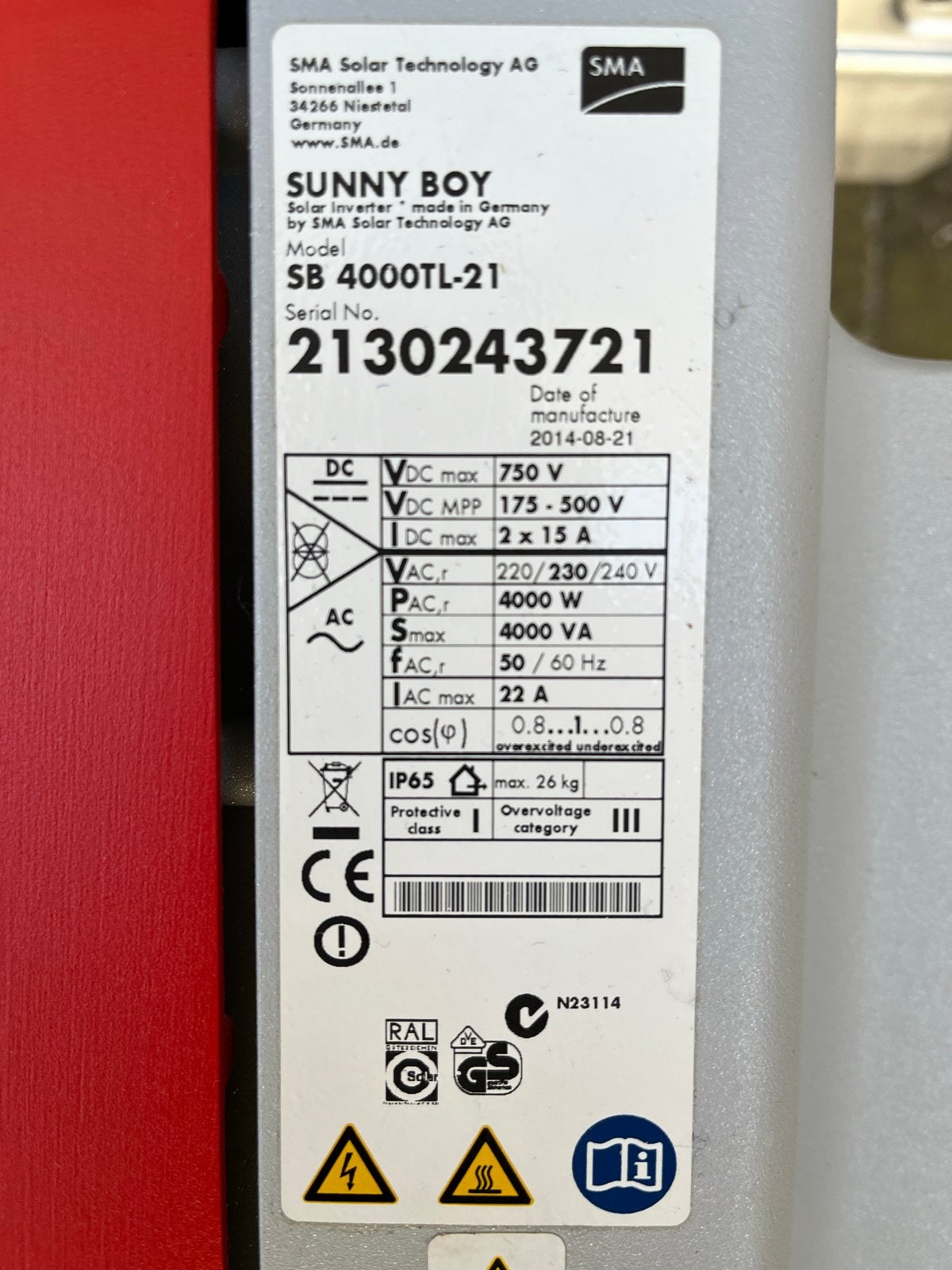 SMA Sunny Boy SB 4000TL-21 omvormer, Ophalen, Gebruikt