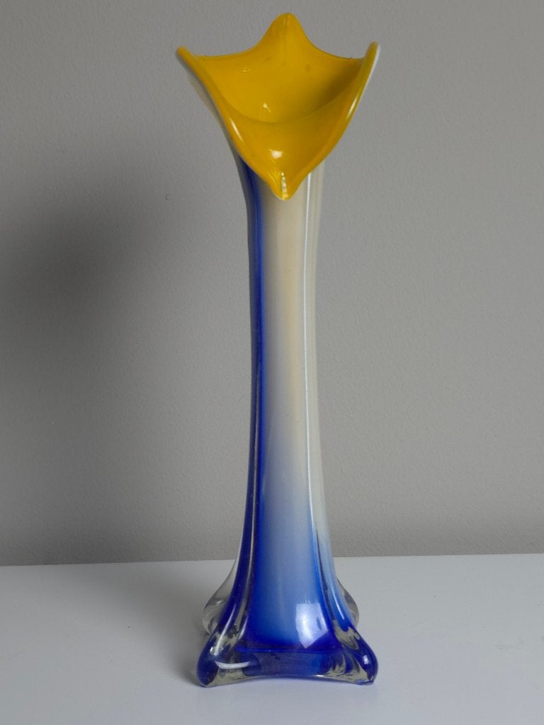 Grote Vintage Murano Stijl Vaas Oranje Blauw - 30 cm, Antiek en Kunst, Ophalen of Verzenden