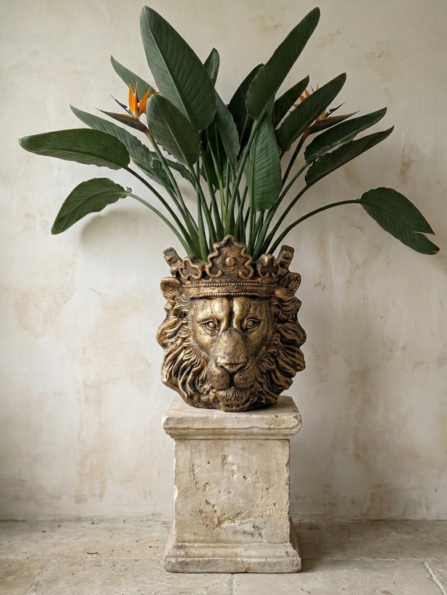 Grote bloempot leeuwenkop, Tuin en Terras, Ophalen, Kunststof, 40 cm of meer, Binnen