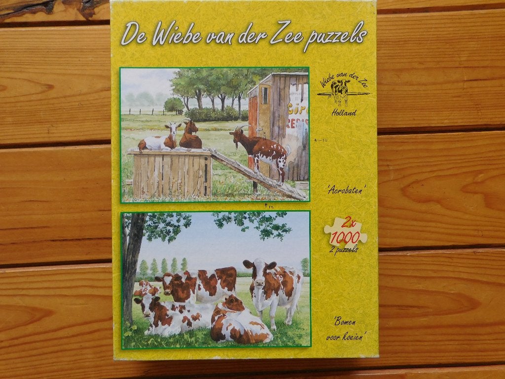 Puzzel 2x 1000 st Acrobaten Bomen voor Koeien Wiebe v.d. Zee, Ophalen of Verzenden, 500 t/m 1500 stukjes, Zo goed als nieuw, Legpuzzel