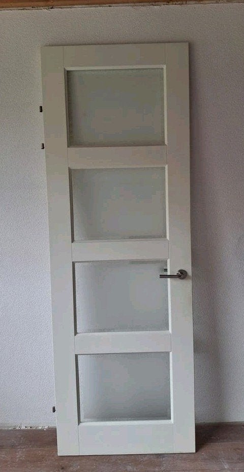 Witte opdek binnendeur met glaspanelen, Doe-het-zelf en Verbouw, Deuren en Horren, Ophalen, Gebruikt, 80 tot 100 cm, Binnendeur