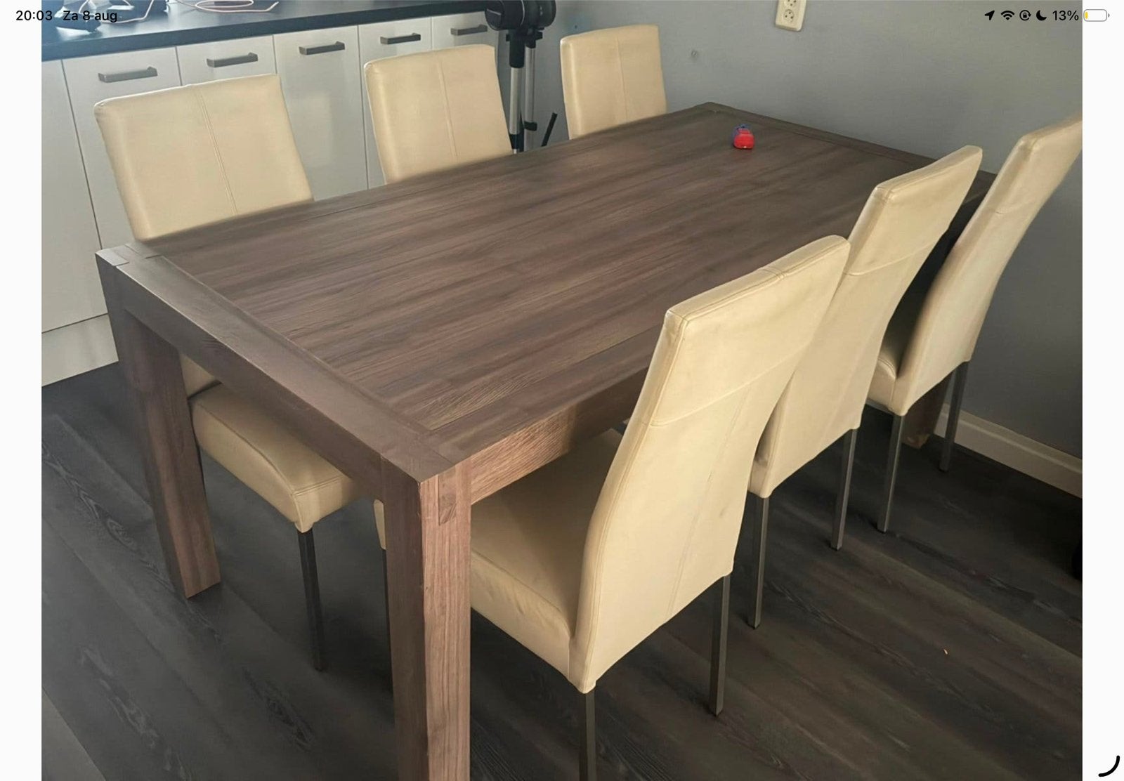 Elegante eettafel met 6 stoelen, Ophalen, Gebruikt, 50 tot 100 cm, Vijf personen of meer
