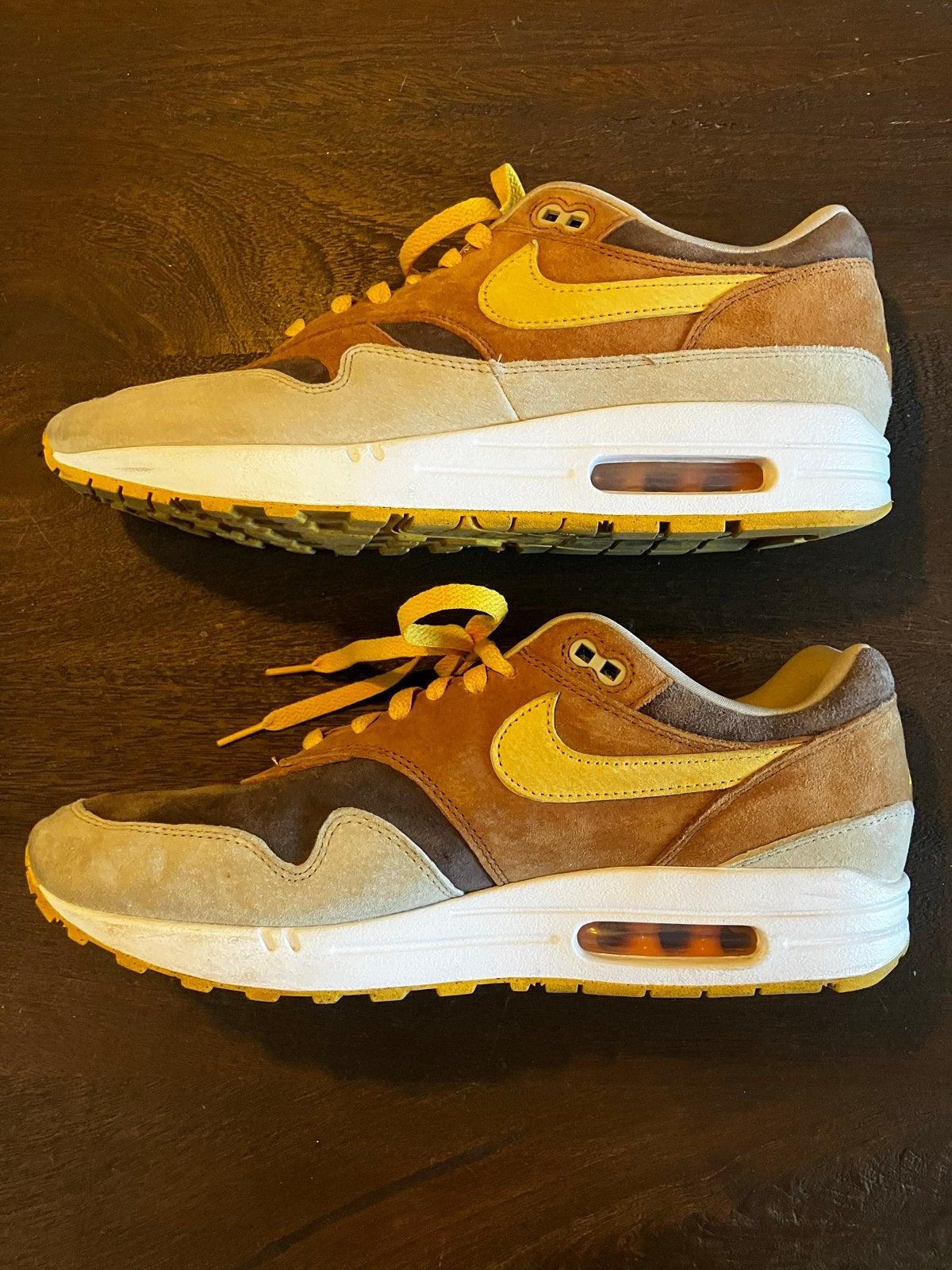 Nike Air Max 1 Duck Pecan - Maat 45, Kleding | Heren, Schoenen, Bruin, Ophalen of Verzenden, Sneakers of Gympen, Zo goed als nieuw