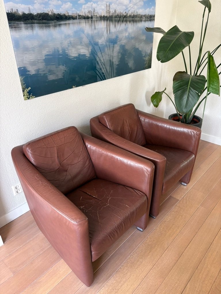 2 fauteuils cognac kleur merk Touche, Ophalen, Gebruikt, 50 tot 75 cm, Leer