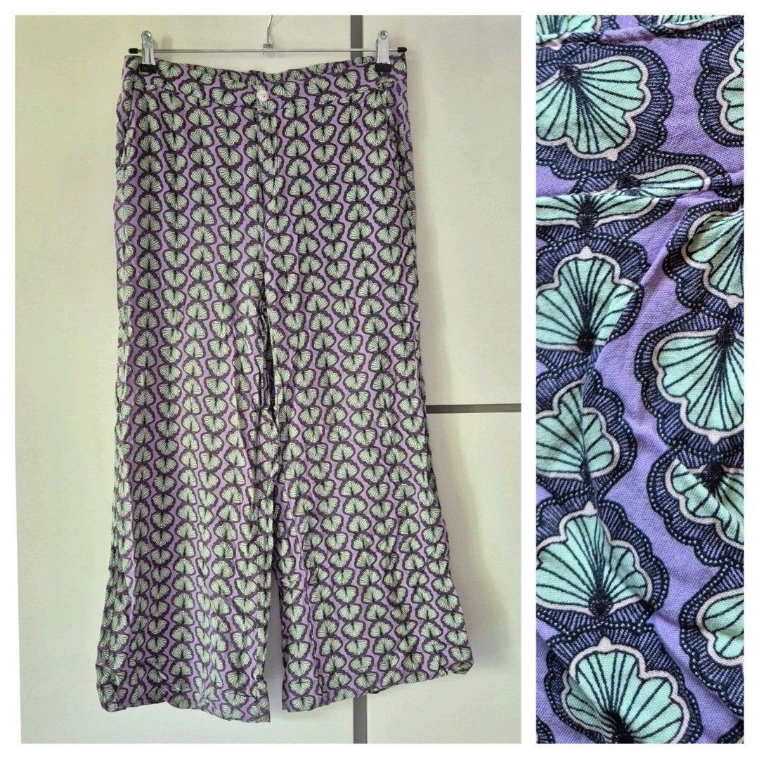 lila culotte met blad design, Kleding | Dames, Broeken en Pantalons, Paars, Ophalen of Verzenden, Zo goed als nieuw, Lang