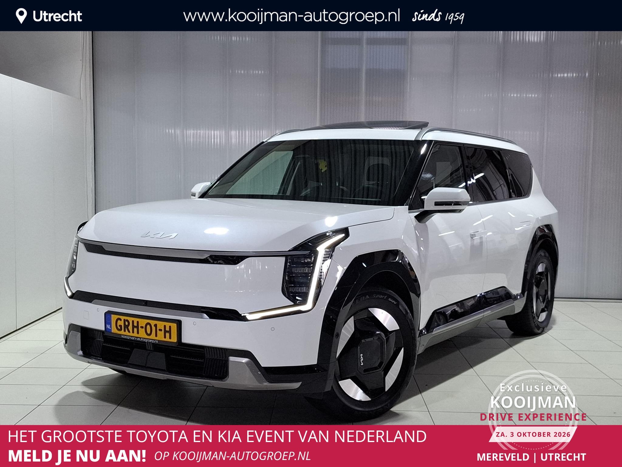 Kia EV9 Plus AWD 99.8 kWh Trekhaak, 2500 kilo trekgewicht, S, Auto's, Automaat, 2525 kg, Wit, Origineel Nederlands