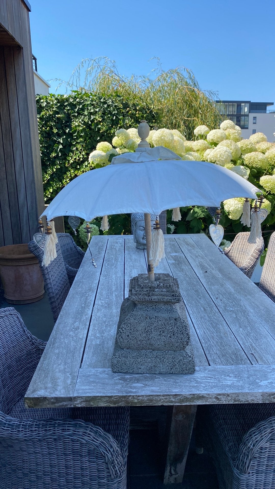 Rivièra Maison tafelparasol, Ophalen, Zo goed als nieuw, Minder dan 1 meter, Parasolvoet