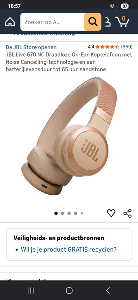 JBL Live 670 NC Draadloze On-Ear Koptelefoon Sandstone, Audio, Tv en Foto, Koptelefoons, Op oor (supra aural), Zo goed als nieuw