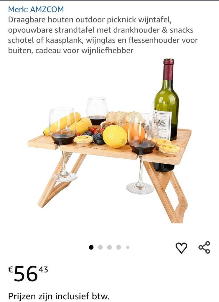 Picknick wijntafel - Inklapbaar (>€56 online), Tuin en Terras, Picknicktafels, Overige materialen, Nieuw, Ophalen of Verzenden
