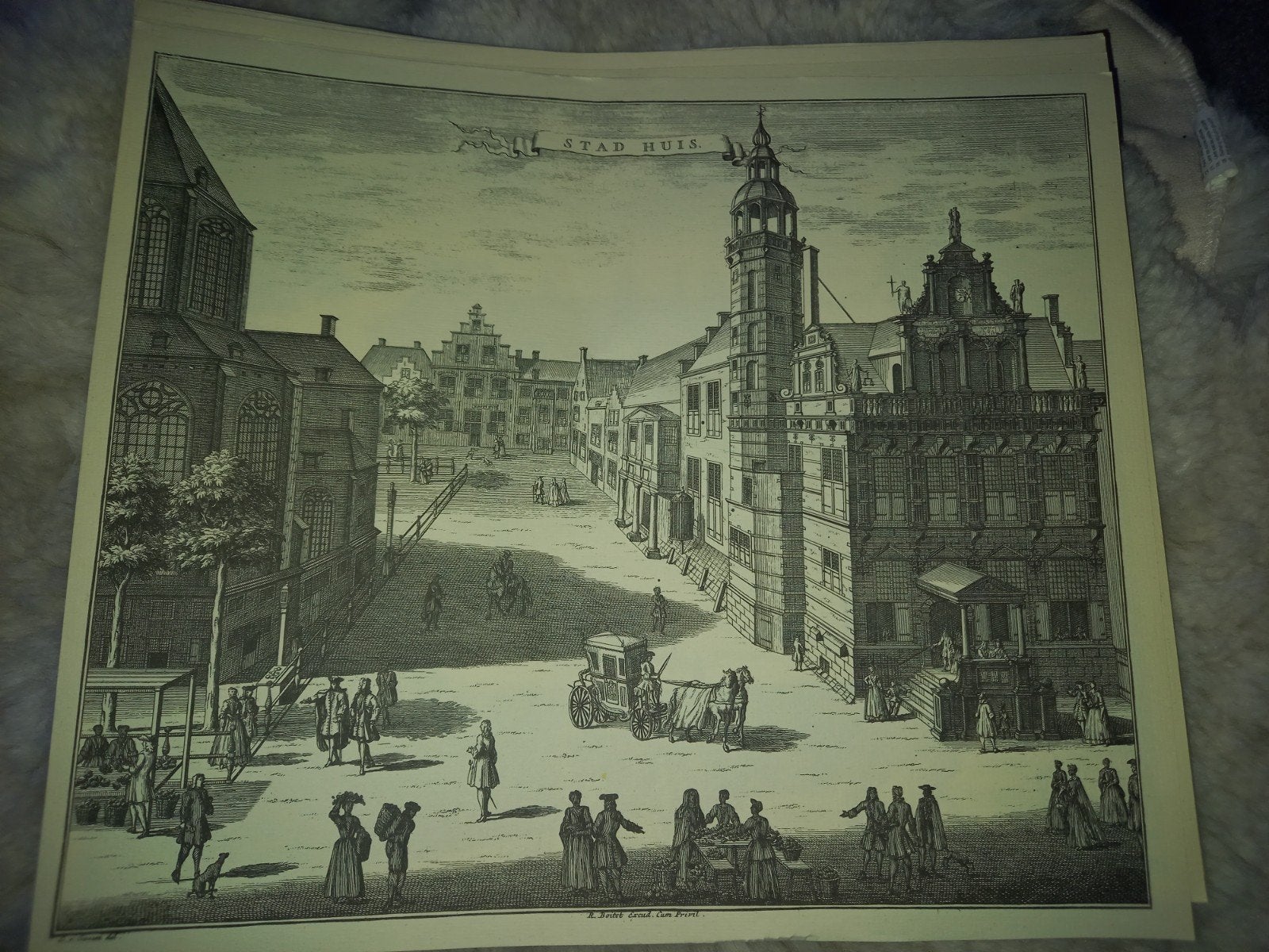 Stad Huis - Historische Gravure van G.v. Giessen, Antiek en Kunst, Stadsgezicht, Ophalen of Verzenden, Gravure, Met tekst