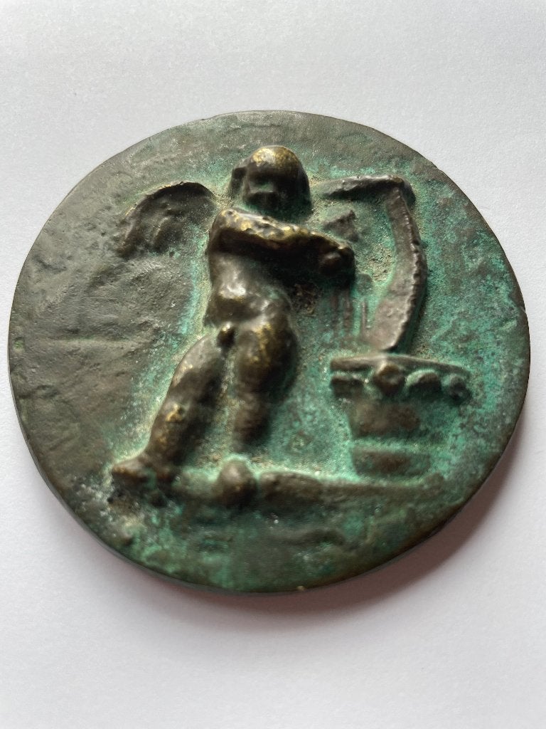 Zware bronzen gietpenning met Amor Puto, Verzenden, Brons, Nederland