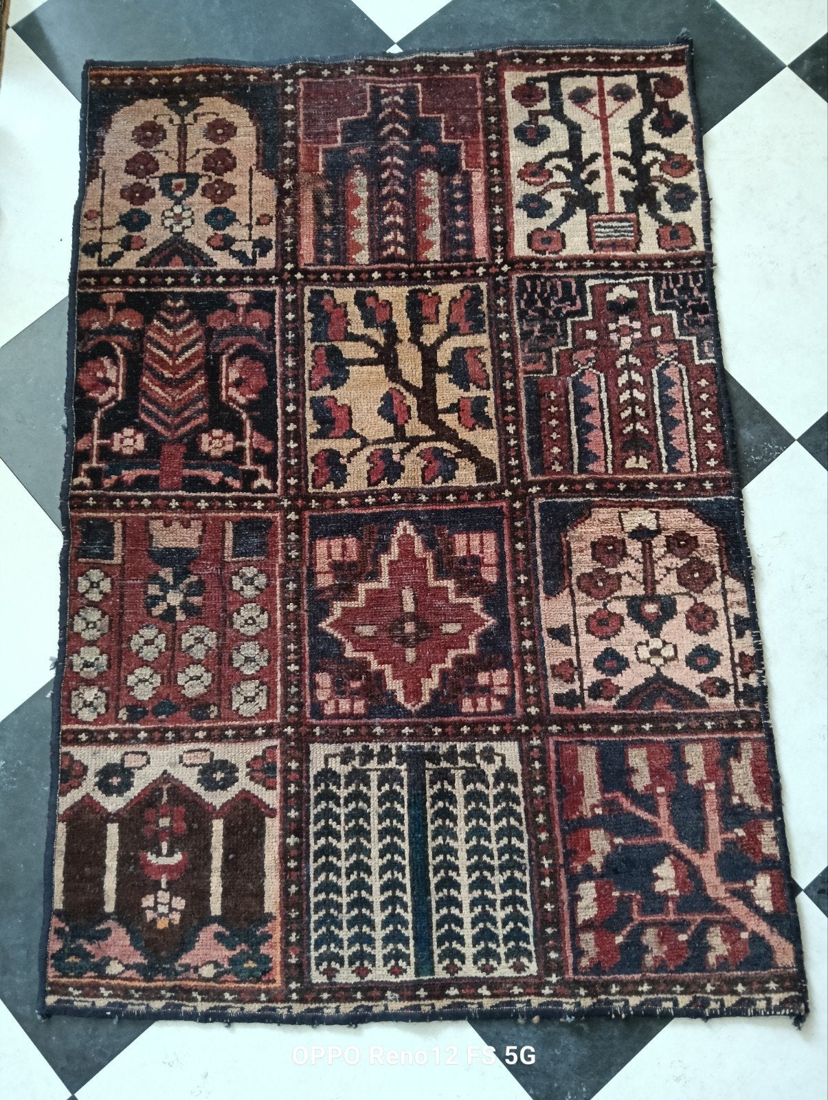 Vintage Handgeknoopt Kelim, 100 tot 150 cm, Rechthoekig, Bruin, Gebruikt