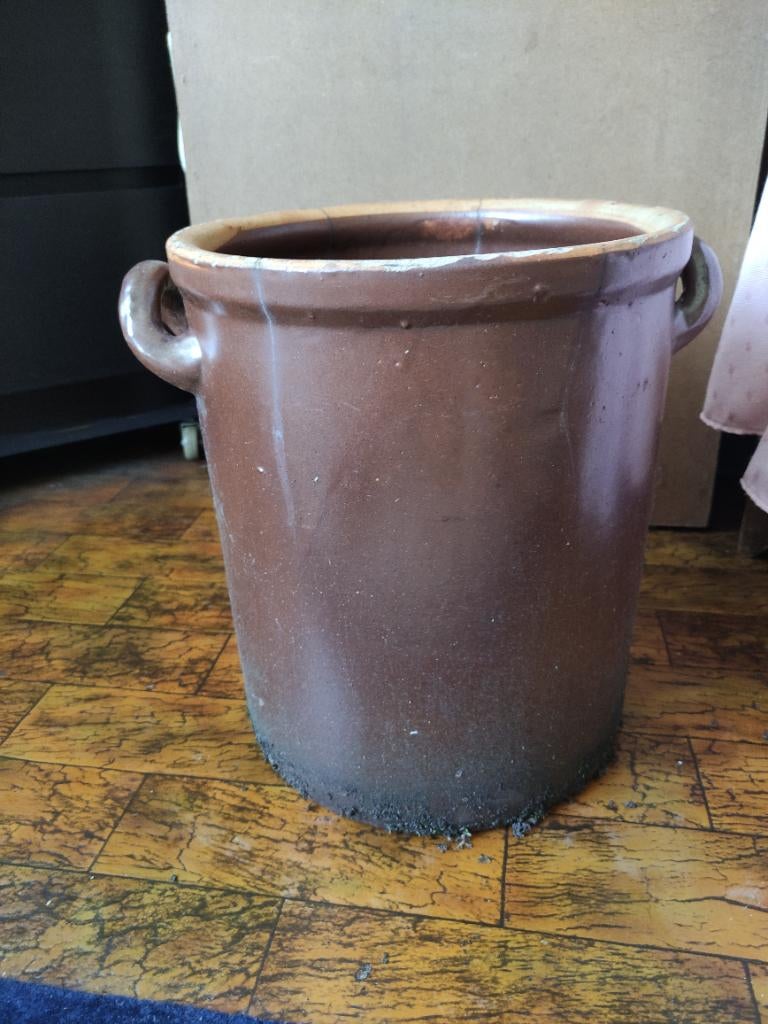 Vintage stenen pot, Tuin en Terras, Bloempotten, Steen, Gebruikt, Rond, Minder dan 40 cm