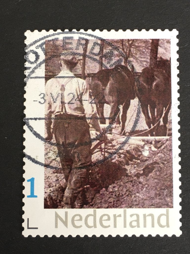 KW1 2879 persoonlijke - ploegende boer met paarden - gestemp, Ophalen of Verzenden, Na 1940, Gestempeld