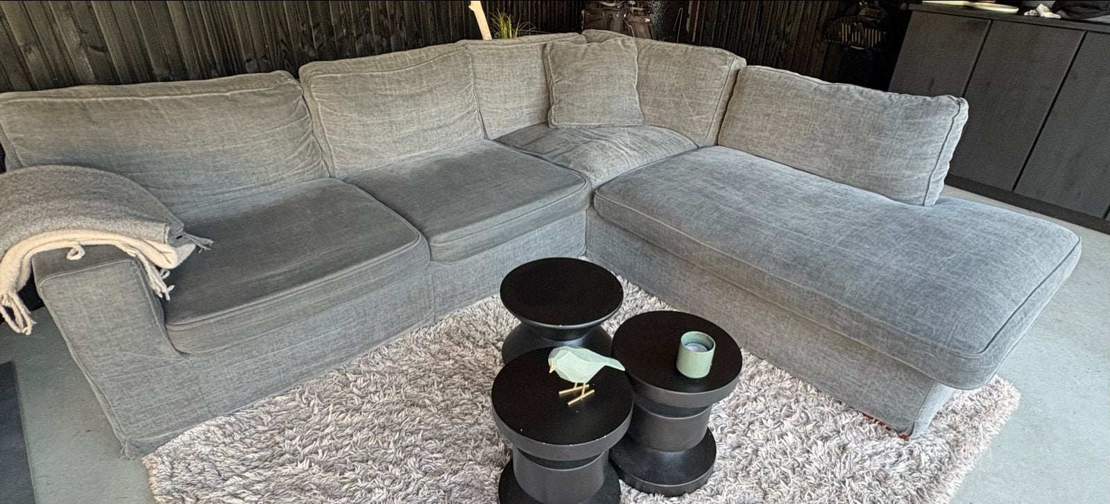 Grijze hoekbank met chaise longue, Ophalen, Gebruikt, Stof, Modern