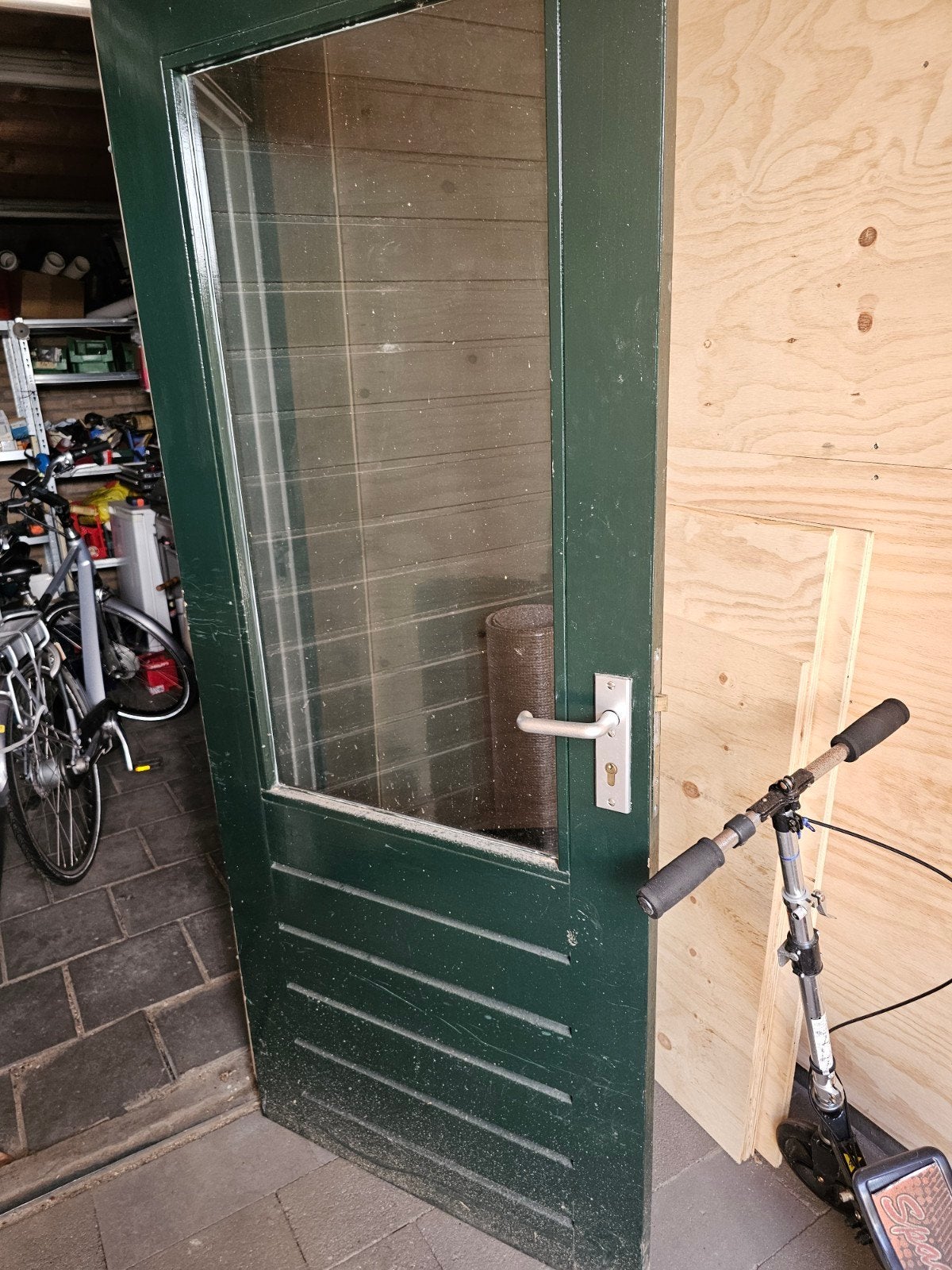 Schuurdeur Groen 83x202cm met Glaspaneel, Ophalen, Gebruikt, 80 tot 100 cm, Buitendeur