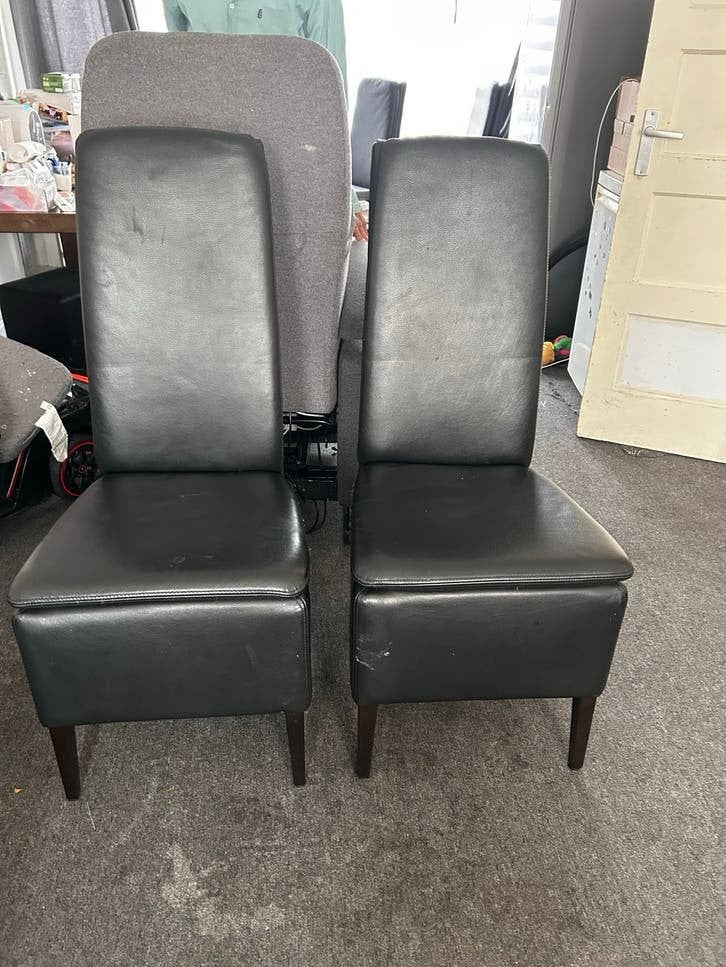 2 stuks zwarte leren stoelen, Ophalen, Gebruikt, Zwart, Twee
