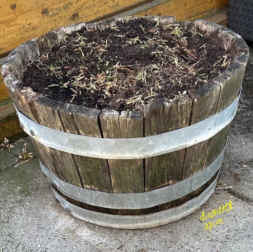 authentieke houten plantenbak / bloembak/wijnvat, Ophalen, Gebruikt, Minder dan 60 cm, Rond