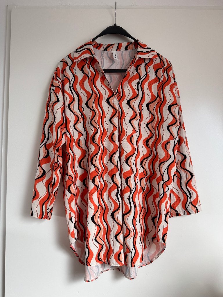 Oranje/Zwart/Wit Blouse met Golvend Patroon, Meerkleurig, Maat 46/48 (XL) of groter, Ophalen of Verzenden, Zo goed als nieuw