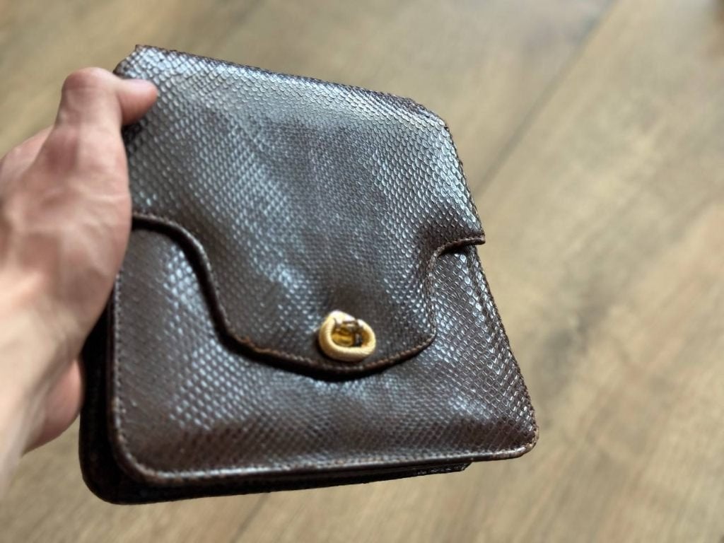 Tasje snake skin python leather handtas vintage, Ophalen of Verzenden, Bruin, Handtas