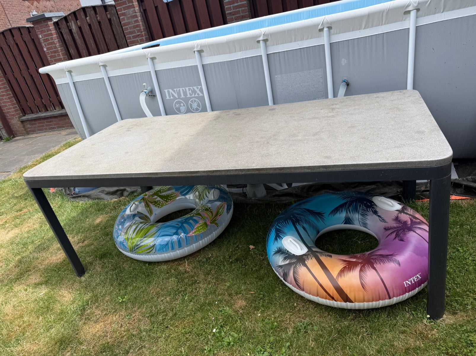 Tuintafel 210x100x75 teab, Ophalen, Gebruikt, Rechthoekig, Aluminium