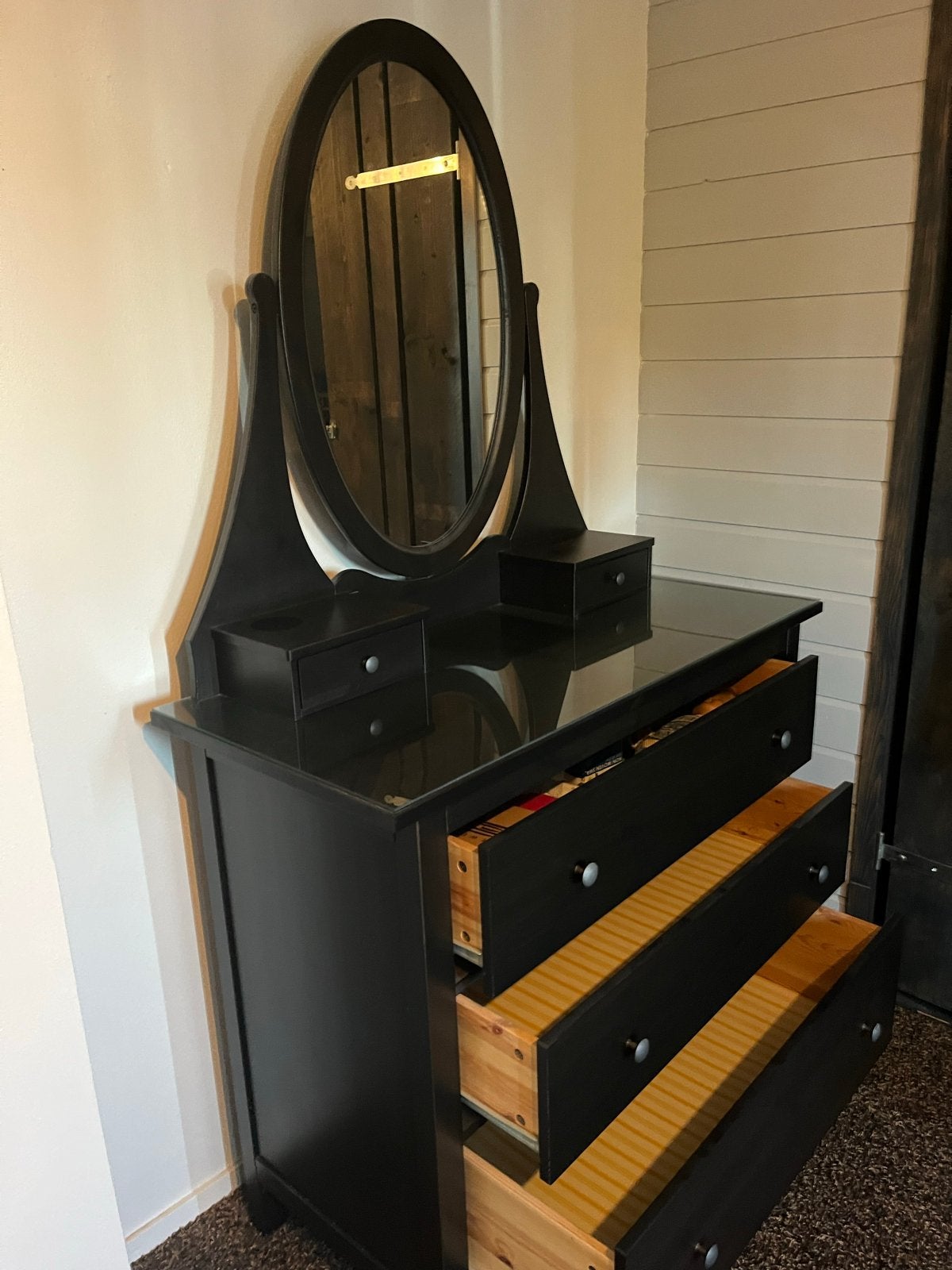Zwarte ladekast met spiegel - Klassieke stijl, Ophalen, Gebruikt, 100 tot 150 cm, 50 tot 100 cm