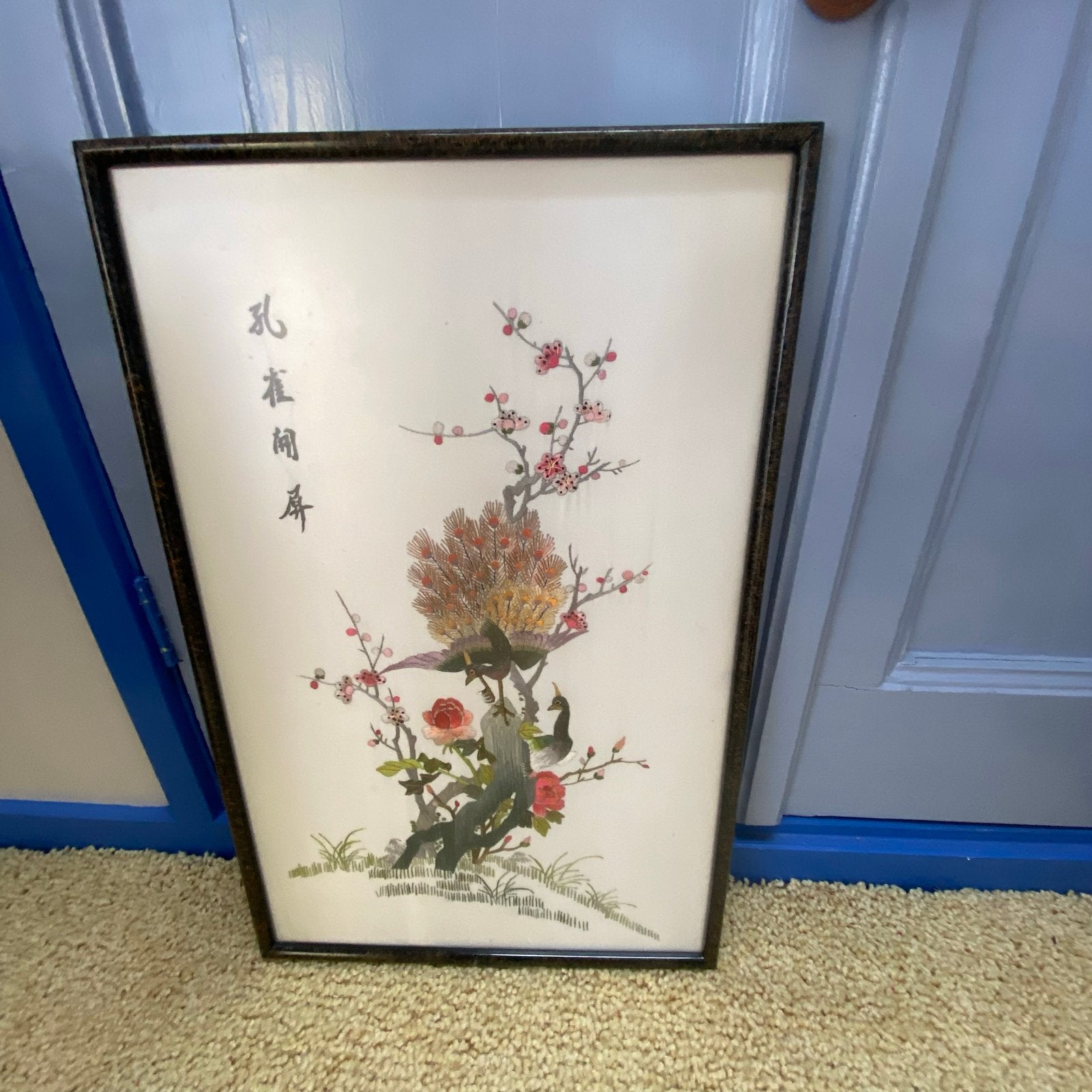 Oosters schilderij met pauwen en bloesem, Ophalen, China, Meerkleurig, Geschilderd