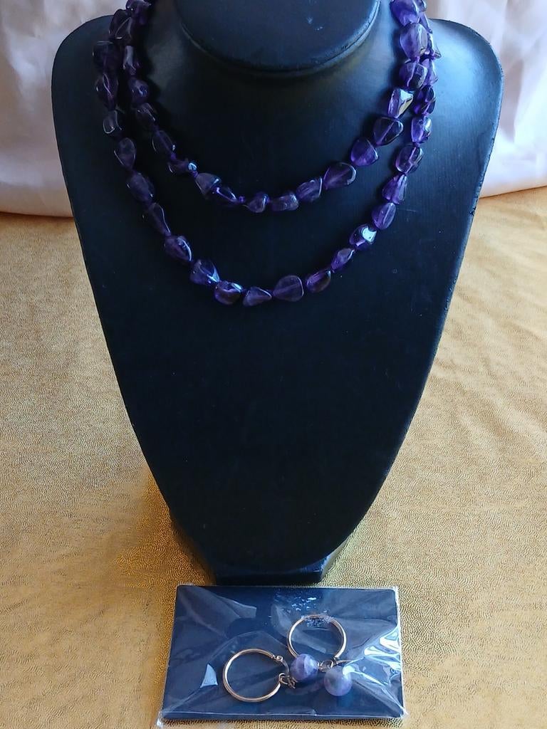 Amethist ketting met oorbellen, Ophalen of Verzenden, Paars, Steen of Mineraal