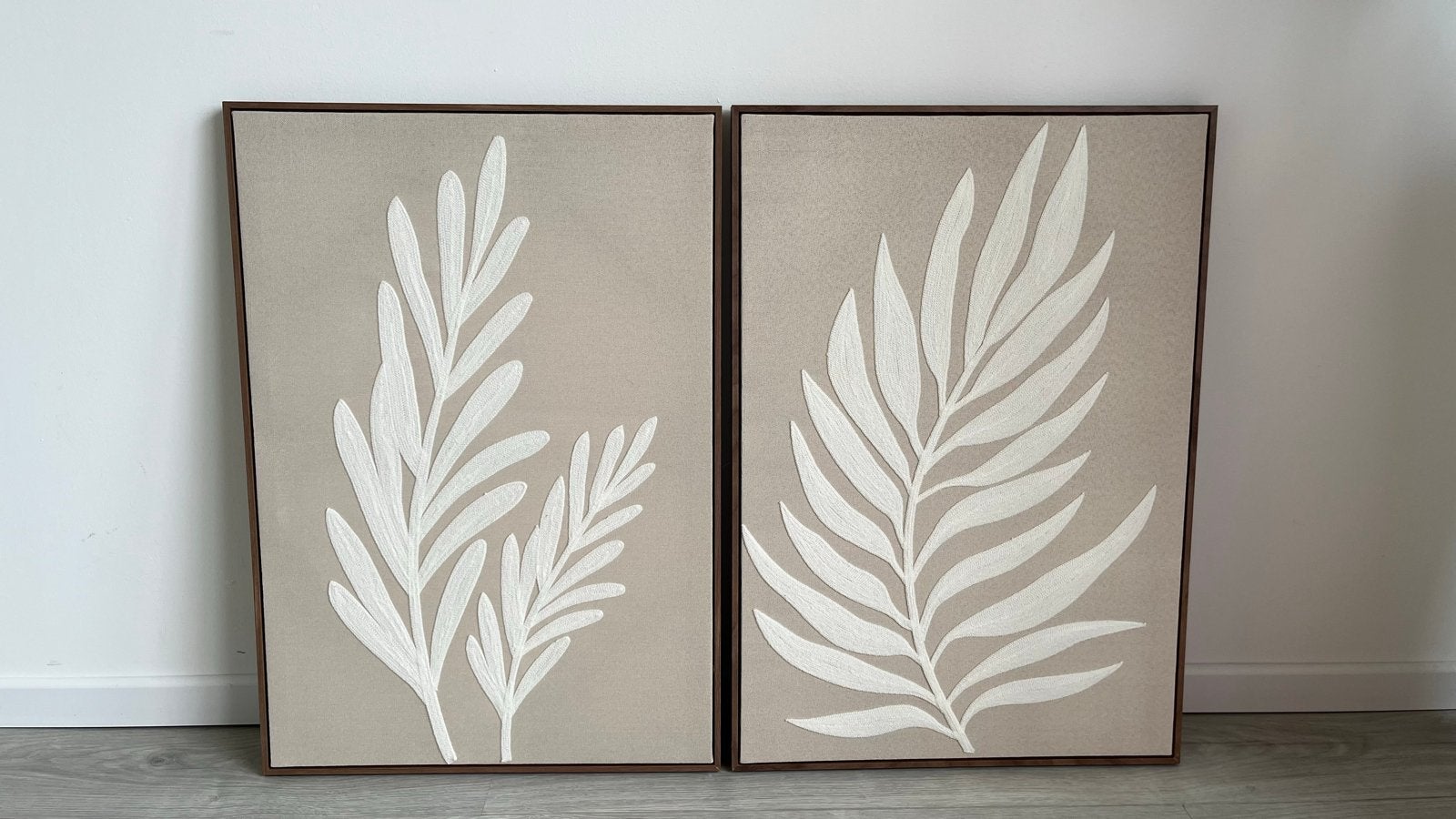 Set van 2 schilderijen met bladeren van de Action, Ophalen, Abstract, Print, Op houten frame